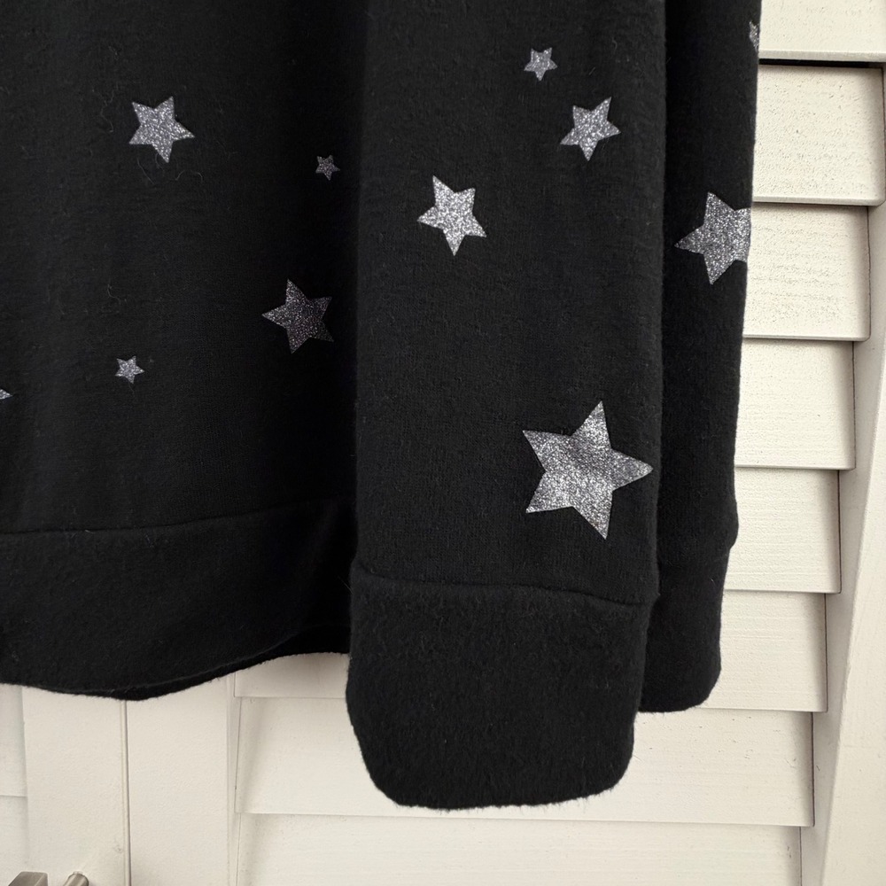 Chaser Sweatshirt XL Black Silver Glitter Star Print Long Sleeve Knit NEW - Picture 13 of 16